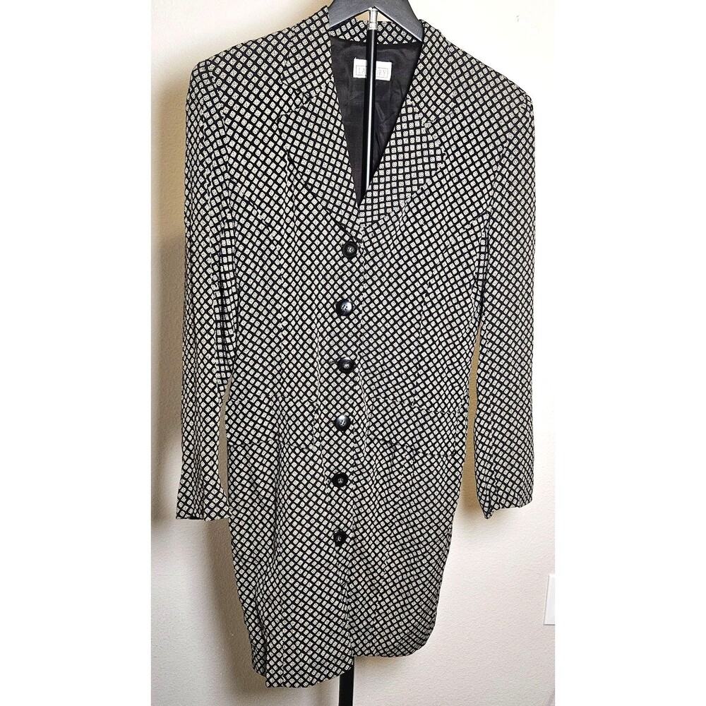 Laundry By Shelli Segal Womens  10 Black White Geometric Long Blazer Jacket Y2K